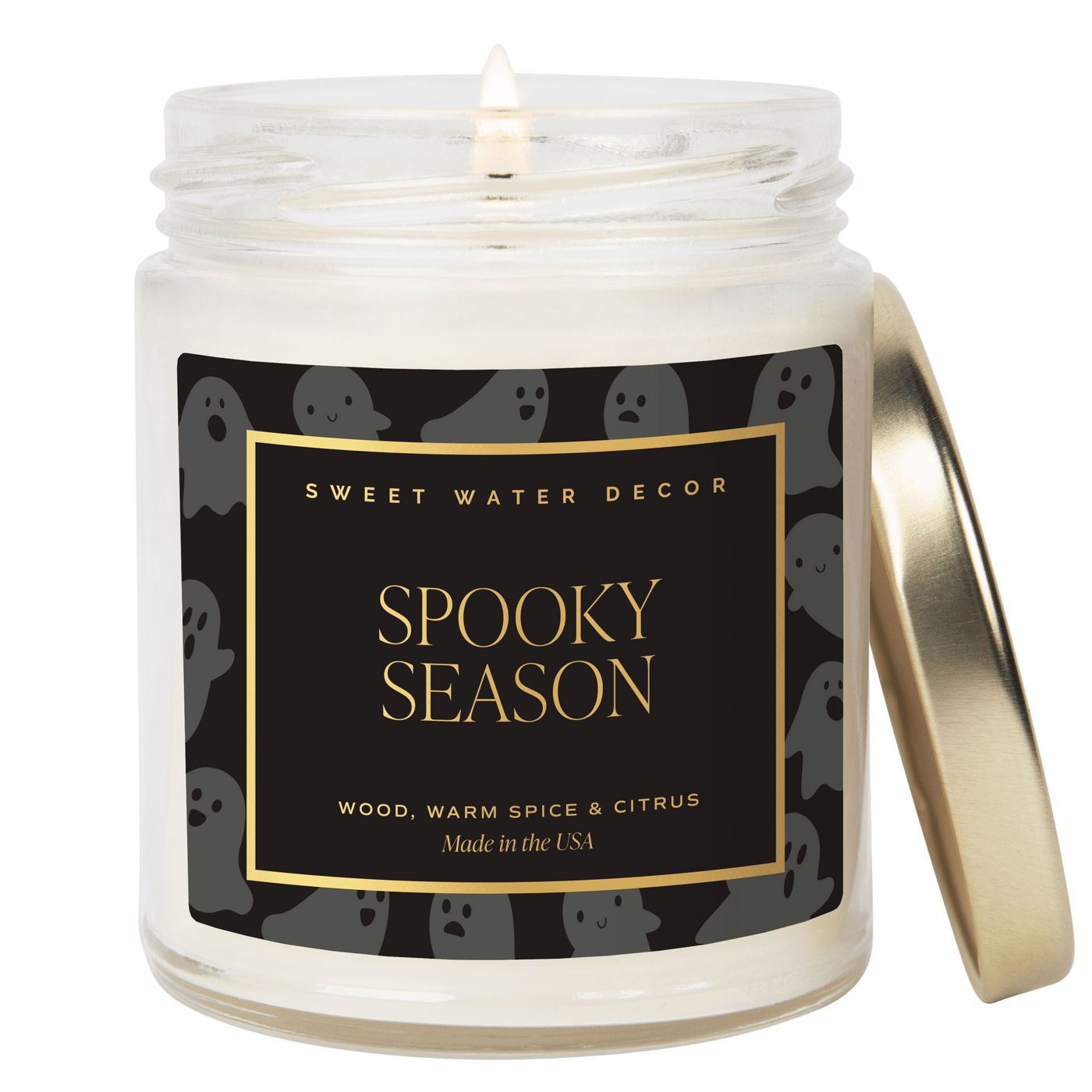 Spooky Season Soy Candle - Patterned 9 oz - Clear Jar (Cozy Season) - Sweet Water Decor - Candles