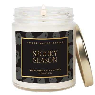 Spooky Season Soy Candle - Patterned 9 oz - Clear Jar (Cozy Season) - Sweet Water Decor - Candles