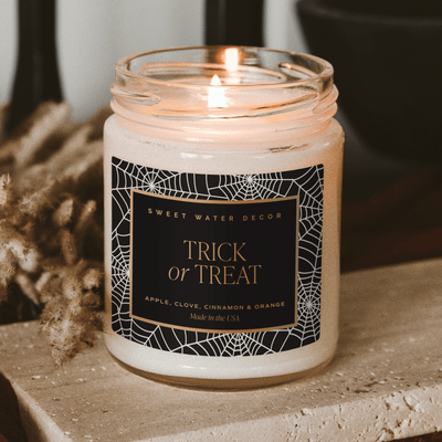 Trick or Treat Soy Candle - Patterned 9 oz - Clear Jar (Farmhouse) - Sweet Water Decor - Candles