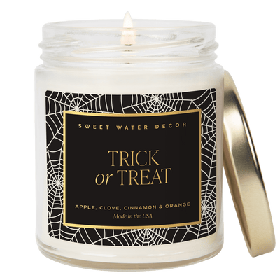 Trick or Treat Soy Candle - Patterned 9 oz - Clear Jar (Farmhouse) - Sweet Water Decor - Candles