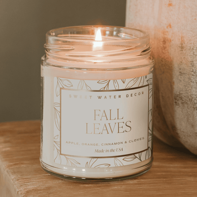Fall Leaves Soy Candle - Patterned 9 oz - Clear Jar - Sweet Water Decor - Candles