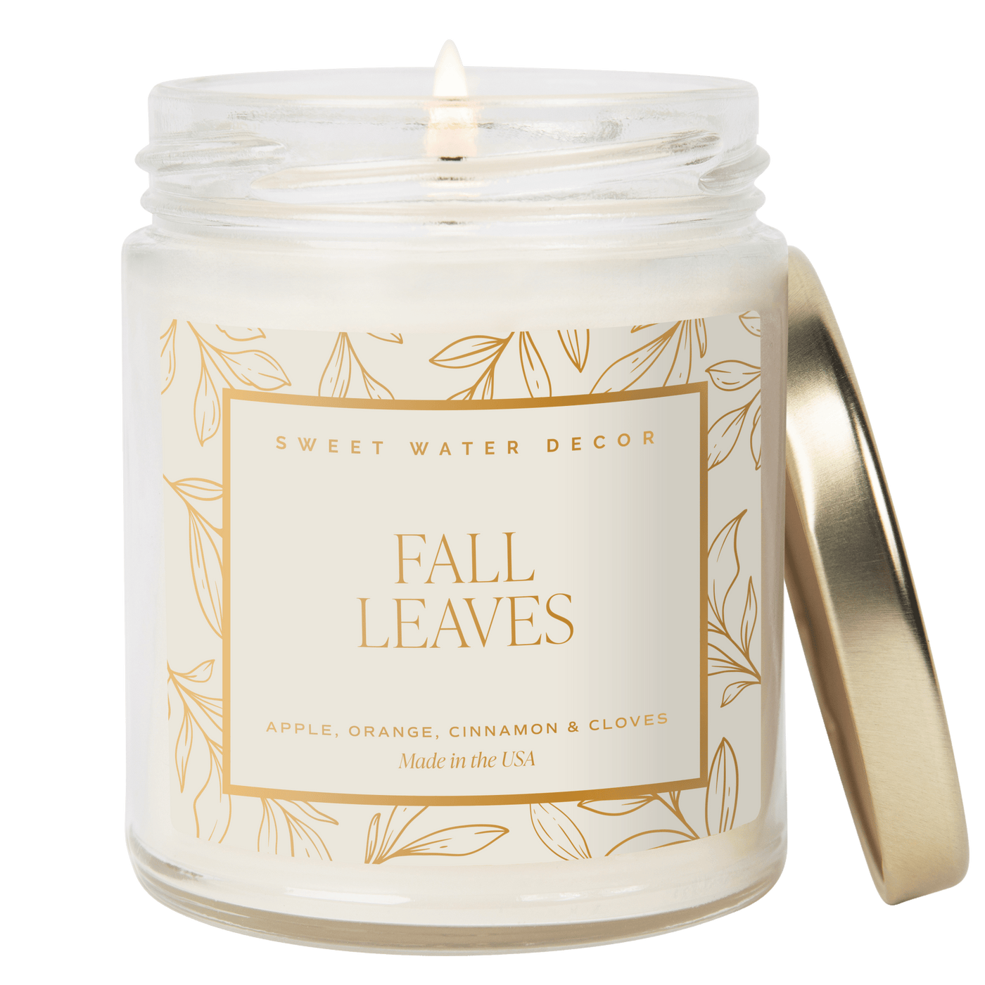 Fall Leaves Soy Candle - Patterned 9 oz - Clear Jar - Sweet Water Decor - Candles
