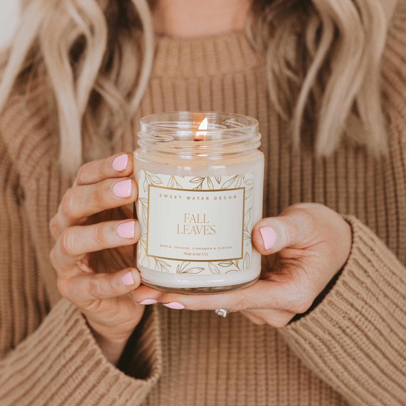 Fall Leaves Soy Candle - Patterned 9 oz - Clear Jar - Sweet Water Decor - Candles