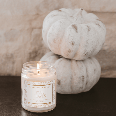 Fall Leaves Soy Candle - Patterned 9 oz - Clear Jar - Sweet Water Decor - Candles