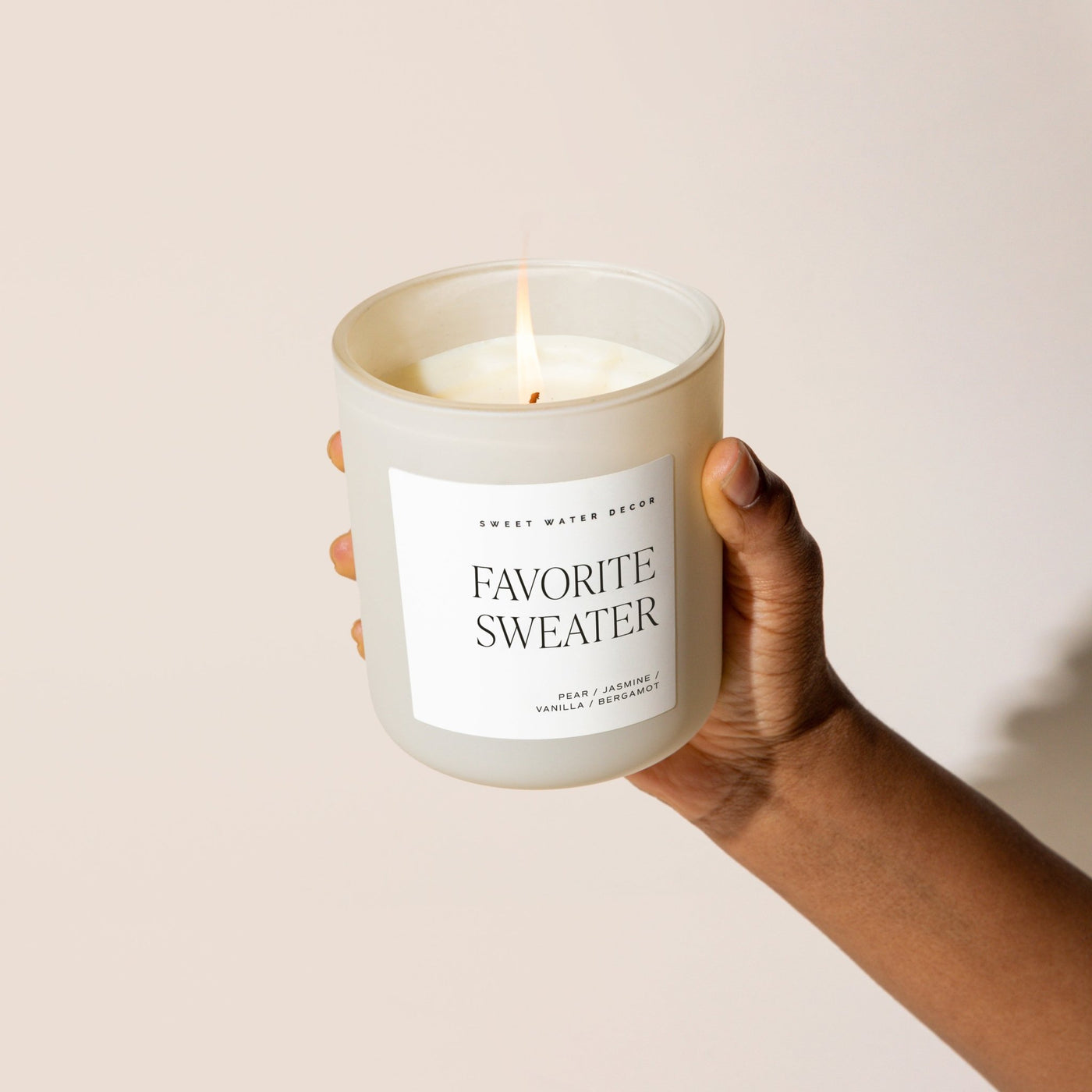 Favorite Sweater Soy Candle - Tan Matte Jar - 15 oz - Sweet Water Decor - Candles