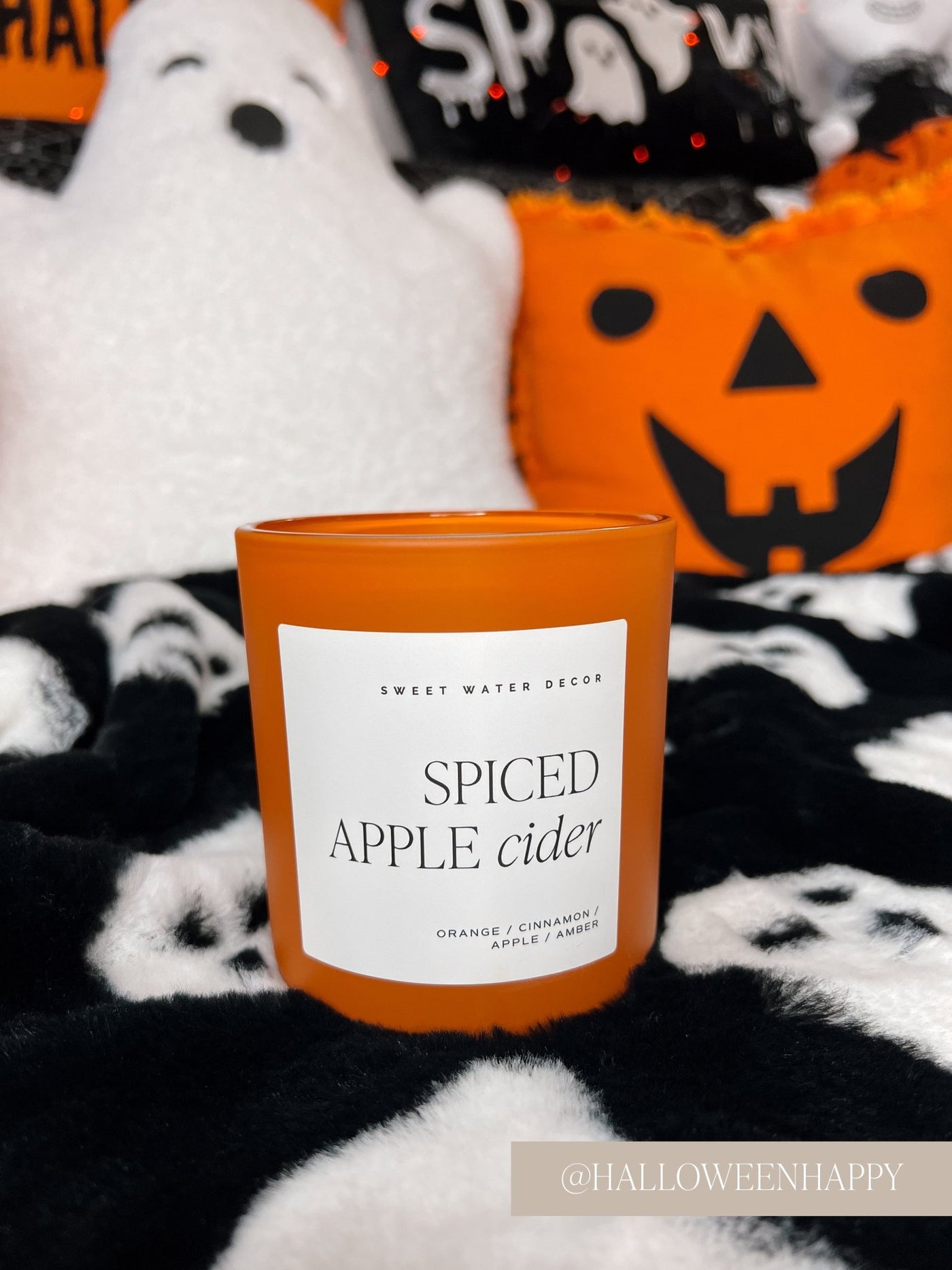 Spiced Apple Cider Soy Candle - Orange Matte Jar - 15 oz - Sweet Water Decor - Candles