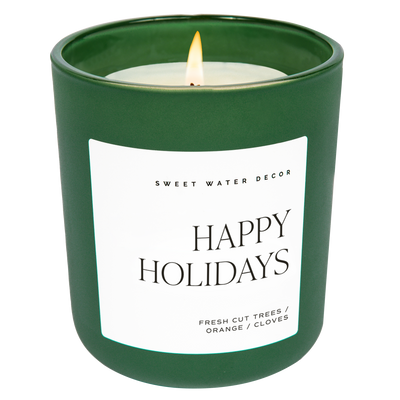 Happy Holidays Soy Candle - Green Matte Jar - 15 oz