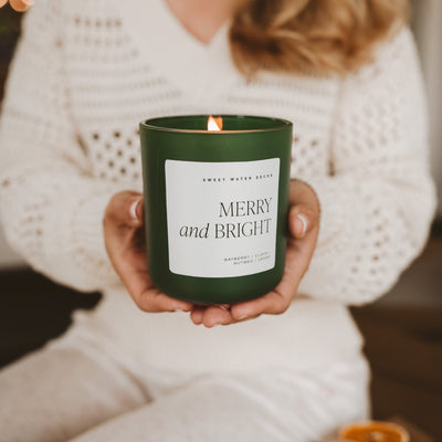 Merry and Bright Soy Candle - Green Matte Jar - 15 oz - Sweet Water Decor - Candles