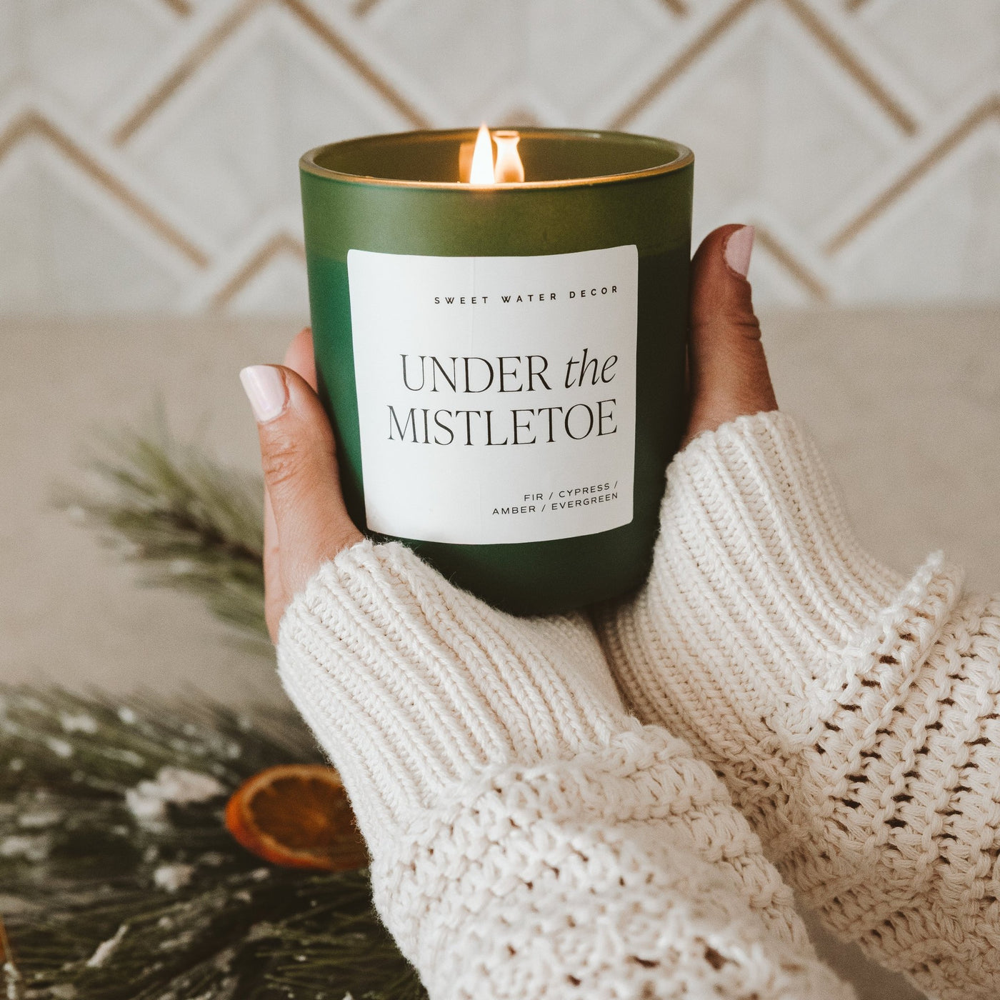 Under the Mistletoe Soy Candle - Green Matte Jar - 15 oz - Sweet Water Decor - Candles