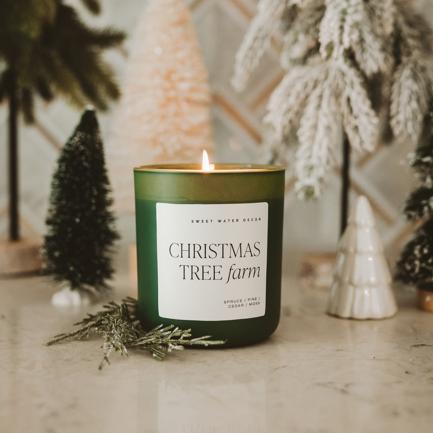 Christmas Tree Farm Soy Candle - Green Matte Jar - 15 oz - Sweet Water Decor - Candles