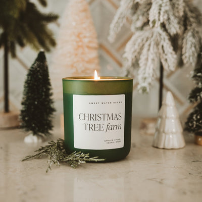 Christmas Tree Farm Soy Candle - Green Matte Jar - 15 oz - Sweet Water Decor - Candles