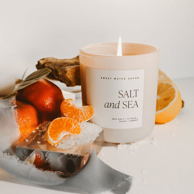 Salt and Sea Soy Candle - Tan Matte Jar - 15 oz - Sweet Water Decor - Candles