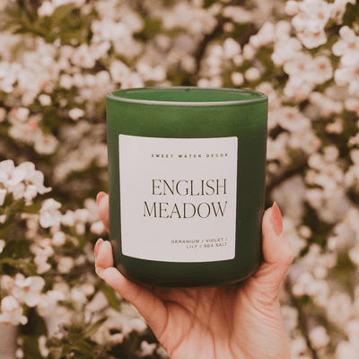 English Meadow Soy Candle - Green Matte Jar - 15 oz (Wildflowers and Salt) - Sweet Water Decor - Candles