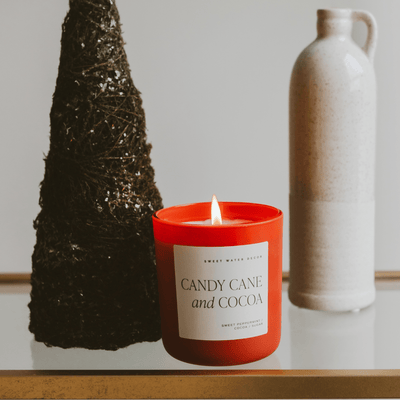Candy Cane and Cocoa Soy Candle - Red Matte Jar - 15 oz (Hot Cocoa and Peppermint) - Sweet Water Decor - Candles