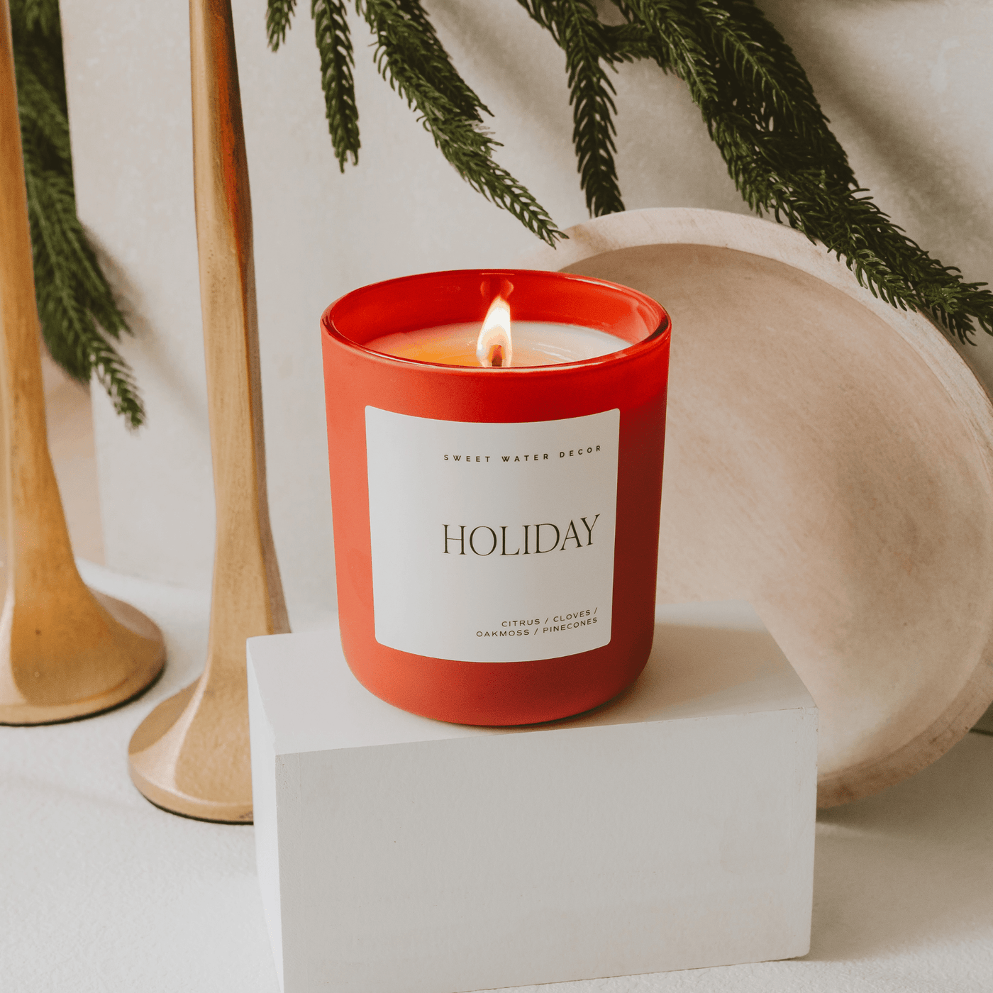 Holiday Soy Candle - Red Matte Jar - 15 oz - Sweet Water Decor - Candles
