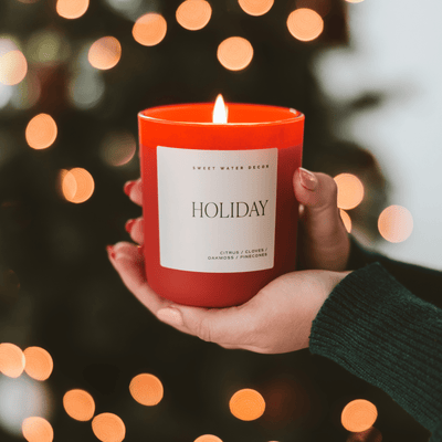 Holiday Soy Candle - Red Matte Jar - 15 oz - Sweet Water Decor - Candles