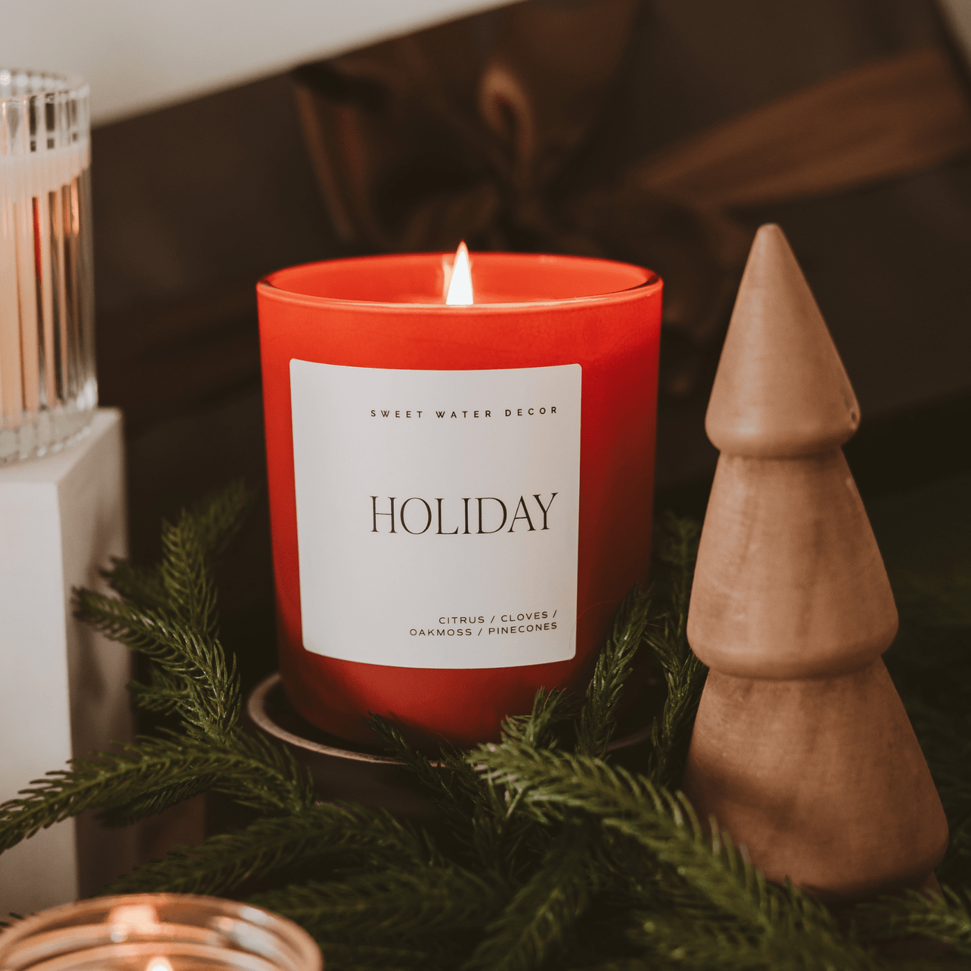 Holiday Soy Candle - Red Matte Jar - 15 oz - Sweet Water Decor - Candles