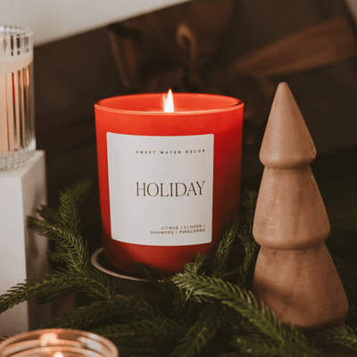 Holiday Soy Candle - Red Matte Jar - 15 oz - Sweet Water Decor - Candles