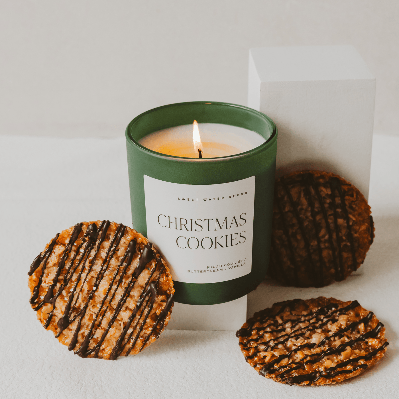 Christmas Cookies Soy Candle - Green Matte Jar - 15 oz (Sugar Cookies) - Sweet Water Decor - Candles