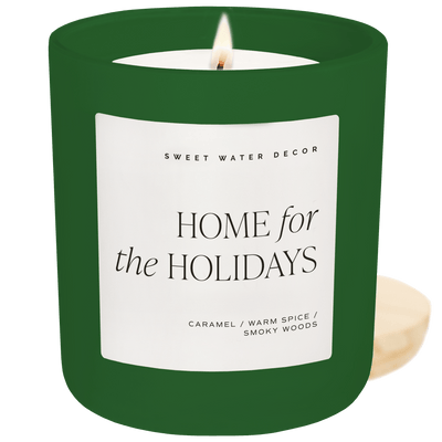 Home for the Holidays Soy Candle - Green Matte Jar - 15 oz (Flannel) - Sweet Water Decor - Candles