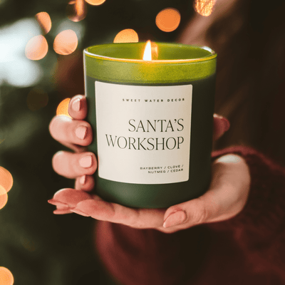 Santa's Workshop Soy Candle - Green Matte Jar - 15 oz (Merry and Bright) - Sweet Water Decor - Candles