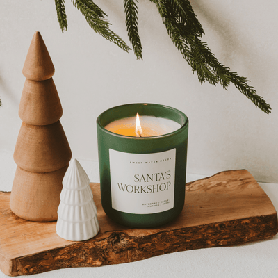 Santa's Workshop Soy Candle - Green Matte Jar - 15 oz (Merry and Bright) - Sweet Water Decor - Candles