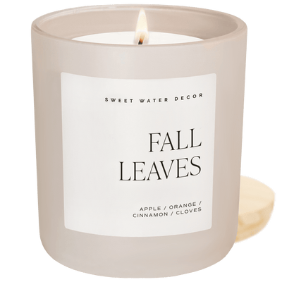 Fall Leaves Soy Candle - Tan Matte Jar - 15 oz - Sweet Water Decor - Candles