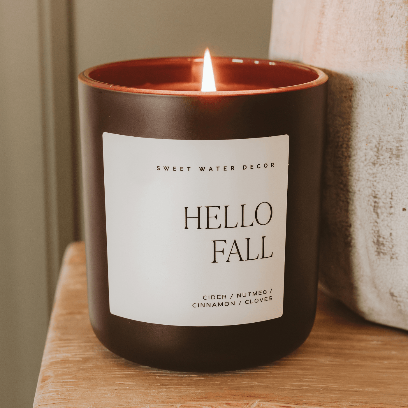 Hello Fall Soy Candle - Brown Matte Jar - 15 oz - Sweet Water Decor - Candles