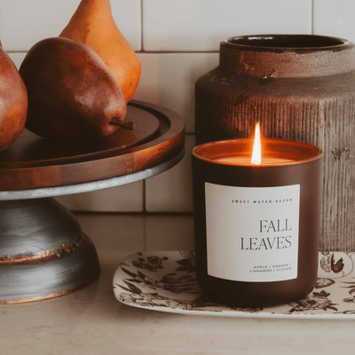 Fall Leaves Soy Candle - Brown Matte Jar - 15 oz - Sweet Water Decor - Candles