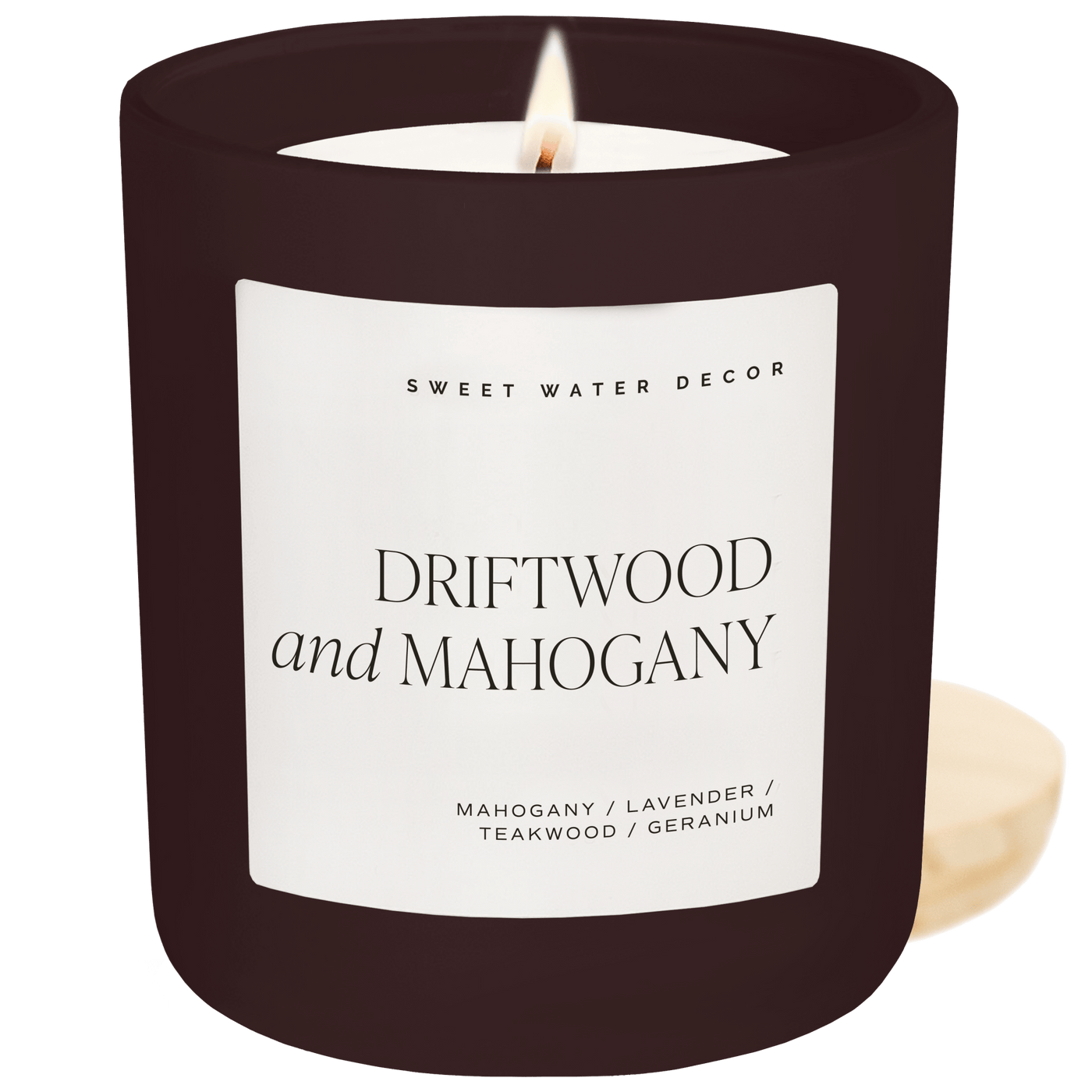 Driftwood and Mahogany Soy Candle - Brown Matte Jar - 15 oz - Sweet Water Decor - Candles