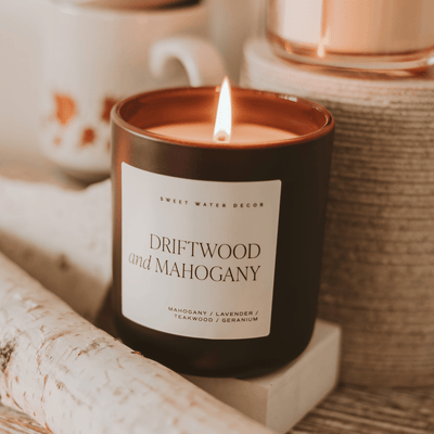 Driftwood and Mahogany Soy Candle - Brown Matte Jar - 15 oz - Sweet Water Decor - Candles