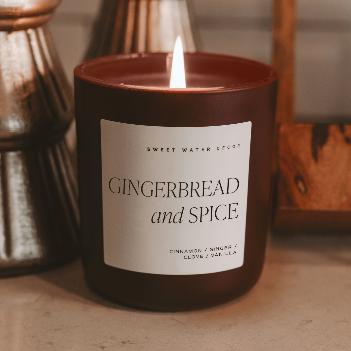 Gingerbread and Spice Soy Candle - Brown Matte Jar - 15 oz - Sweet Water Decor - Candles