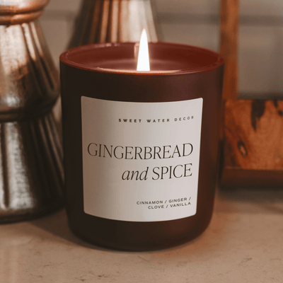 Gingerbread and Spice Soy Candle - Brown Matte Jar - 15 oz - Sweet Water Decor - Candles
