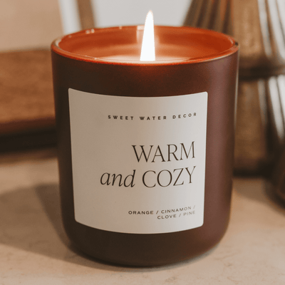 Warm and Cozy Soy Candle - Brown Matte Jar - 15 oz - Sweet Water Decor - Candles