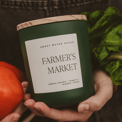 Farmers Market Soy Candle - Green Matte Jar - 15 oz - Sweet Water Decor - Candles