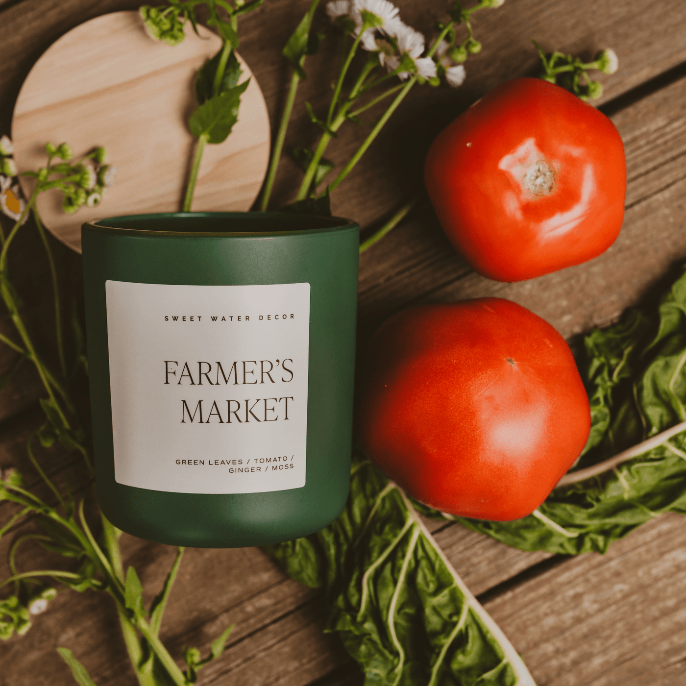 Farmers Market Soy Candle - Green Matte Jar - 15 oz - Sweet Water Decor - Candles