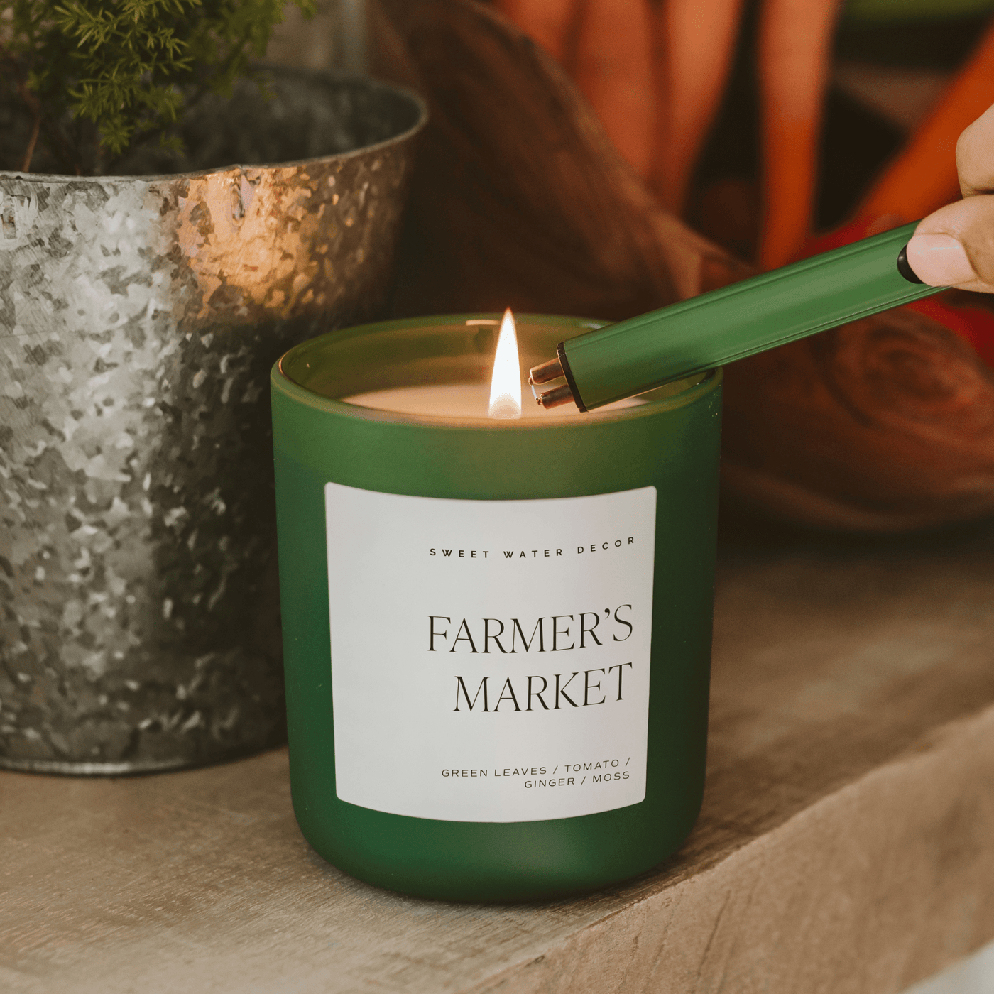 Farmers Market Soy Candle - Green Matte Jar - 15 oz - Sweet Water Decor - Candles