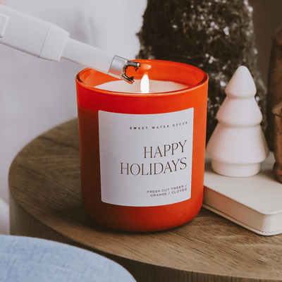 Happy Holidays Soy Candle - Red Matte Jar - 15 oz (Christmas) - Sweet Water Decor - Candles