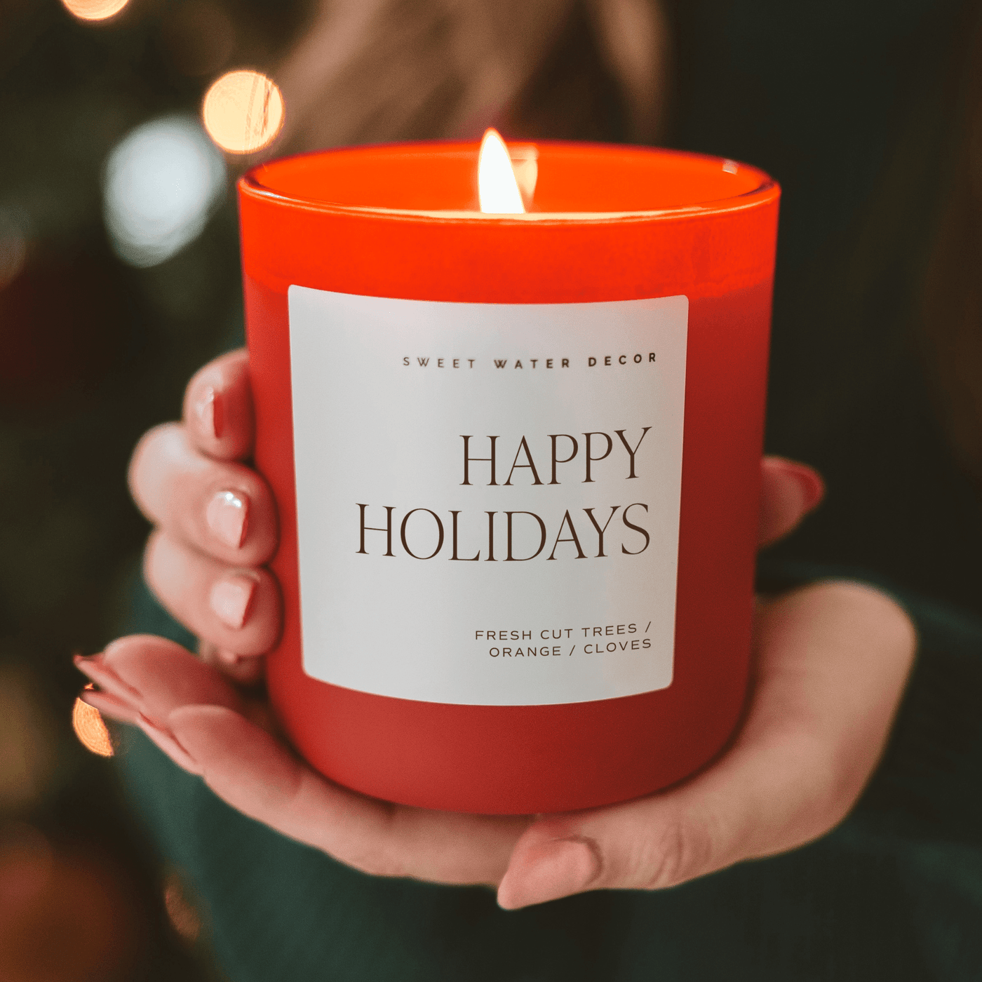 Happy Holidays Soy Candle - Red Matte Jar - 15 oz (Christmas) - Sweet Water Decor - Candles
