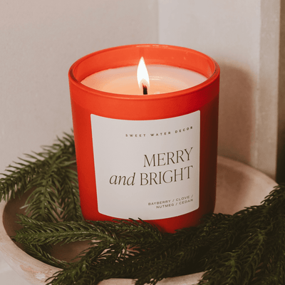 Merry and Bright Soy Candle - Red Matte Jar - 15 oz - Sweet Water Decor - Candles