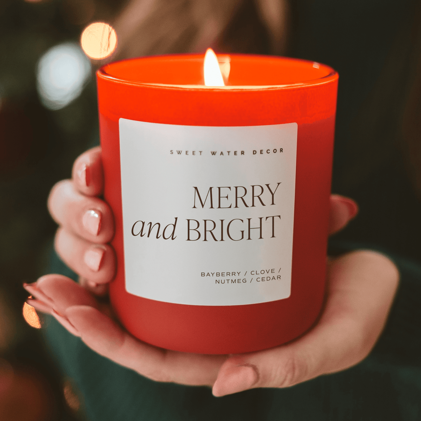 Merry and Bright Soy Candle - Red Matte Jar - 15 oz - Sweet Water Decor - Candles