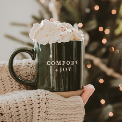 Comfort and Joy Green Stoneware Coffee Mug