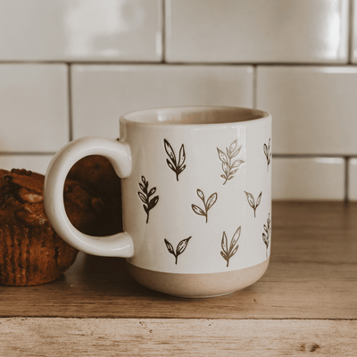 Brown Leaves 14oz. Stoneware Coffee Mug - Sweet Water Decor - Coffee Mugs