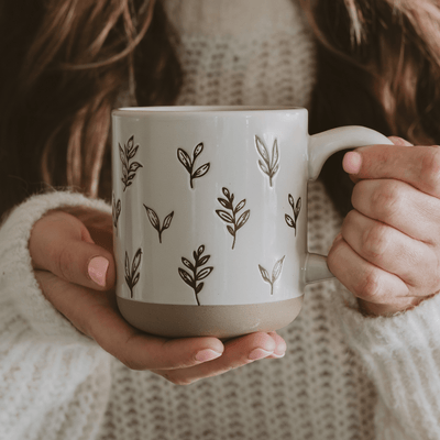 Brown Leaves 14oz. Stoneware Coffee Mug - Sweet Water Decor - Coffee Mugs