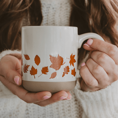 Orange Leaves 14oz. Cream Stoneware Coffee Mug - Sweet Water Decor - Coffee Mugs