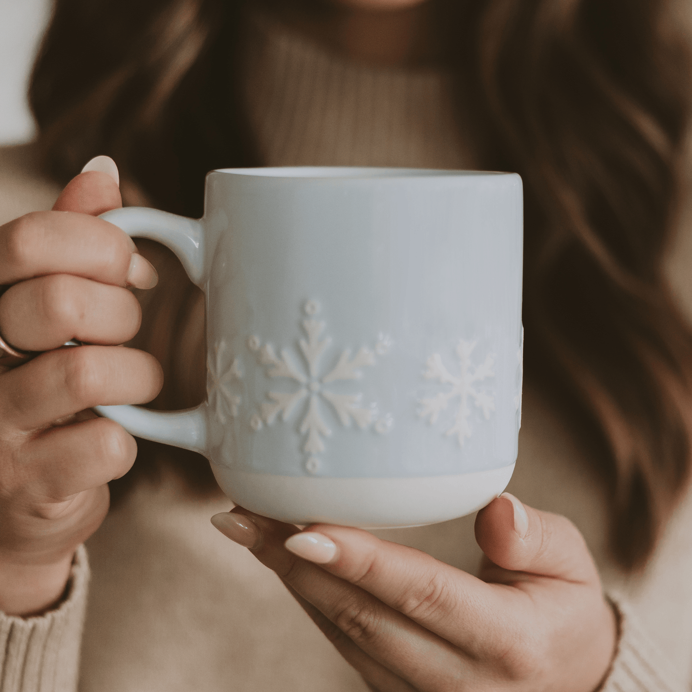 Snowflakes 14oz. Blue Stoneware Coffee Mug - Sweet Water Decor - Coffee Mugs
