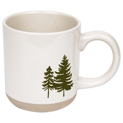Green Trees 14oz. Cream Stoneware Coffee Mug - Sweet Water Decor - Coffee Mugs