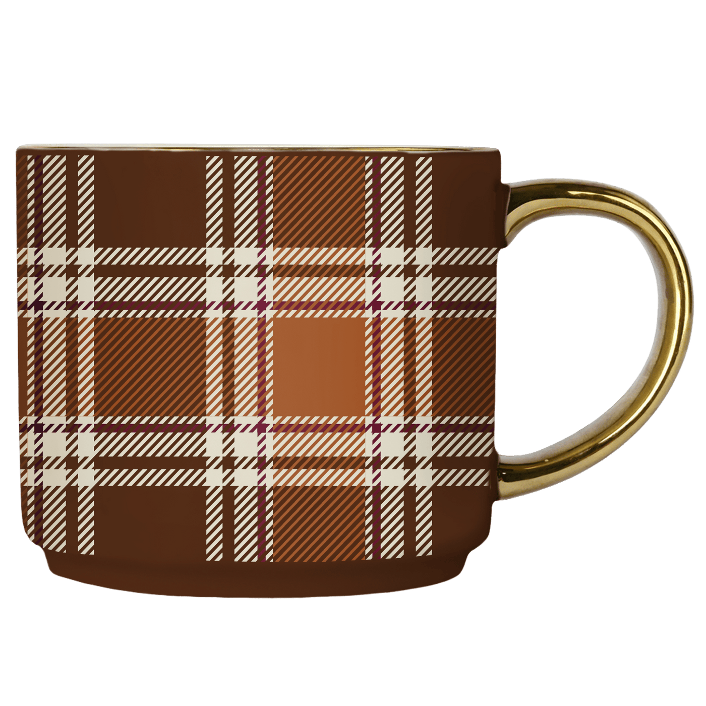 Brown Plaid 14oz. Gold Handle Coffee Mug - Sweet Water Decor - Coffee Mugs
