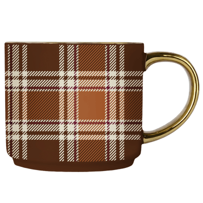 Brown Plaid 14oz. Gold Handle Coffee Mug - Sweet Water Decor - Coffee Mugs