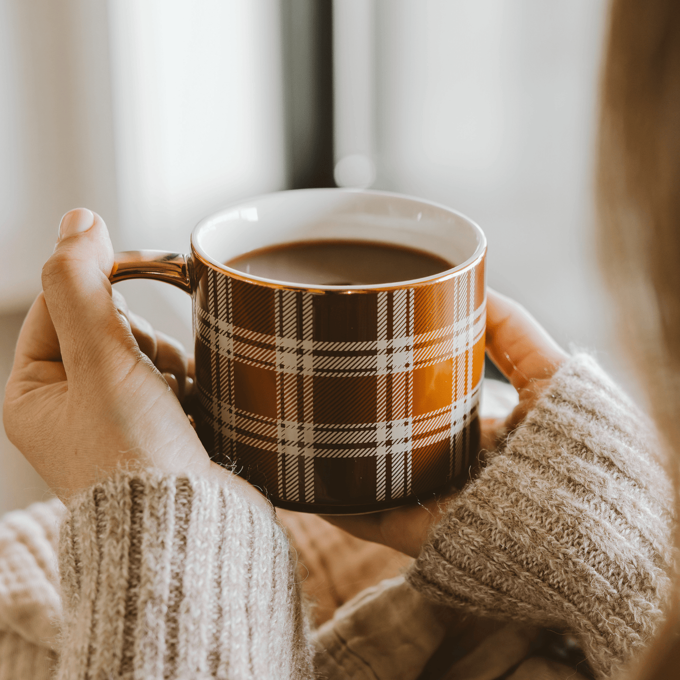 Brown Plaid 14oz. Gold Handle Coffee Mug - Sweet Water Decor - Coffee Mugs